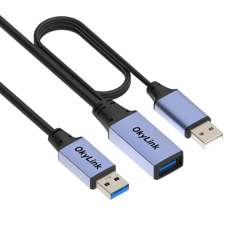 OkyLink Active USB 3.0 Extension Cable A to A, Male to Female 30ft | 10m, 3.2 Gen1, with Power Cable, 5Gbps, Plug and Play,for Long Range CCTV, Scanner USB3.0(5Gbps) 32ft (10m)