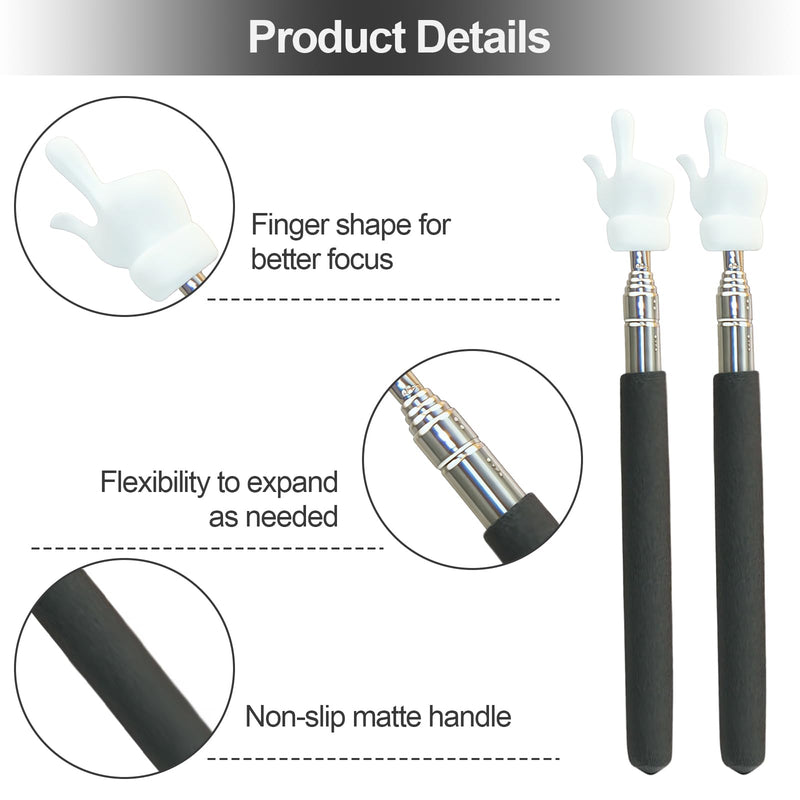 3Pcs Telescopic Teachers Pointer, Extendable Hand Pointer Finger Pointer Stick, Mini Retractable Classroom Pointer for Elementary School Kindergarten Teacher,Classroom Supplies (Black) 3 PCS
