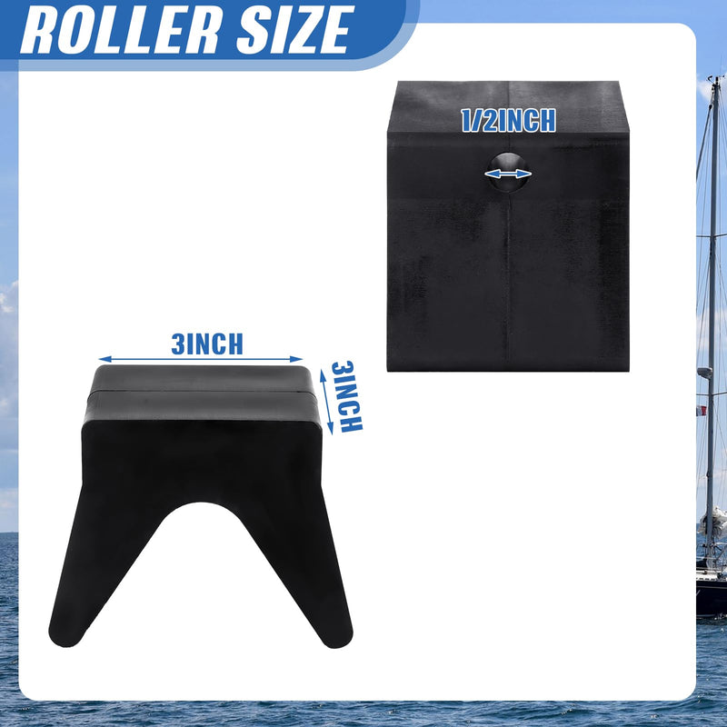 DaisyInner 2 Pcs 3” Boat Trailer Roller Rubber Bow Set 3" Boat Trailer Roller Assembly with End Bells 1/2" Shaft, V Style Bow Stop Fits 3" Bracket with 1/2" Shaft Black