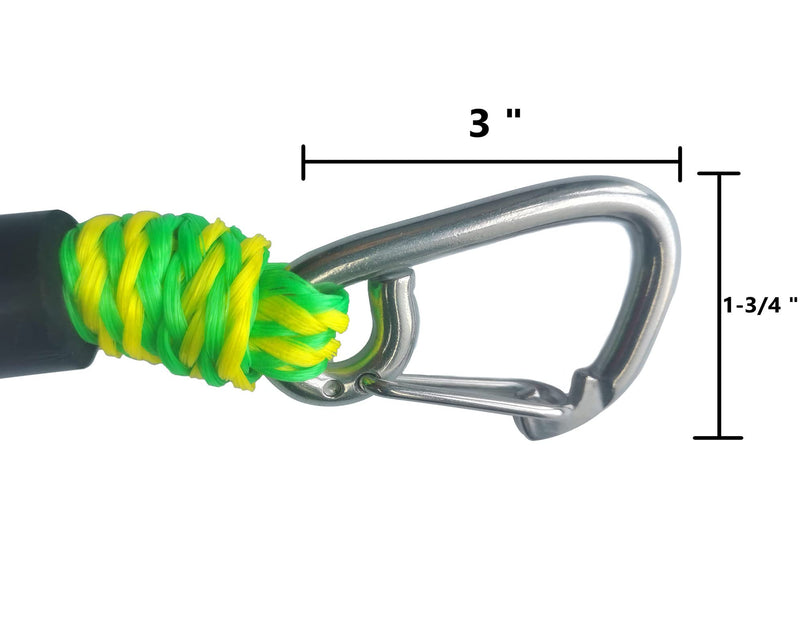 Bungee Dock Line with Double 316 Stainless Steel Clips Floatable Mooring Rope Boat Snubber Docking Rope for PWC, Boat Accessory for Kayak, Watercraft, Bass Boat, SeaDoo, 4FT, 2 Pack Green and Yellow