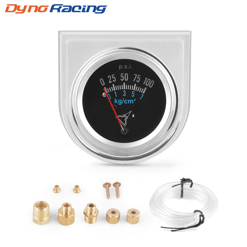 2''52mm Mechanical Oil Pressure Gauge Kit,0-100 PSI,0-7kg/cm², Universal Fit with M8*1 Threads,Chrome,Black