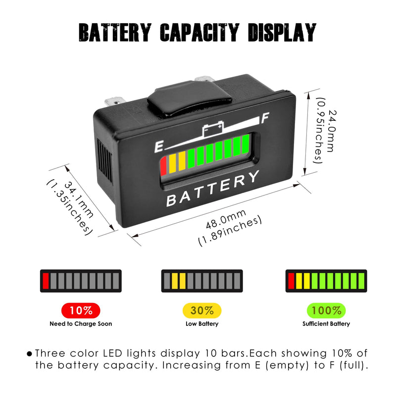 LED Battery Capacity Meter,Charge & Discharge Display,Monitoring The Residual Power of The Equipment,Suitable for Lead-Acid Battery-Driven Rv Forklift Golf Cart Lawn Mower. (12V-24V) 12V-24V
