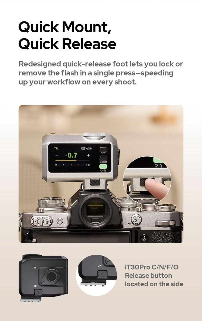 Godox iT30 Pro S Mini Camera Flash for Sony Camera,TTL Mode Auto Exposure,HSS 1/8000s, 2.4G Wireless Master/Receiver,Compatible with A7CII,A7IV,ZV-E10,A7RV,A7C,A7III,A6700,A6400,ZV-E1,FX3(Black) Black