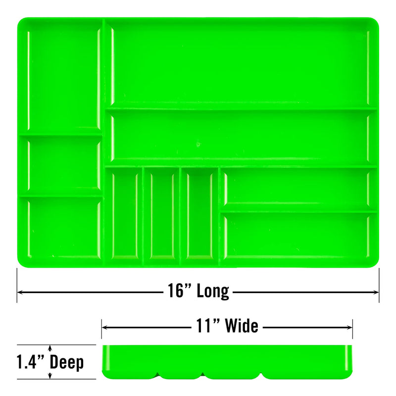 ERNST Tool Organizer Tray, Green, 10-Compartments, Storage, Garage, Workshop, Organization, Tools, Equipment, Heavy-Duty, Durable, Industrial, Workbench, Efficient Storage - Made in the USA 10-Compartment