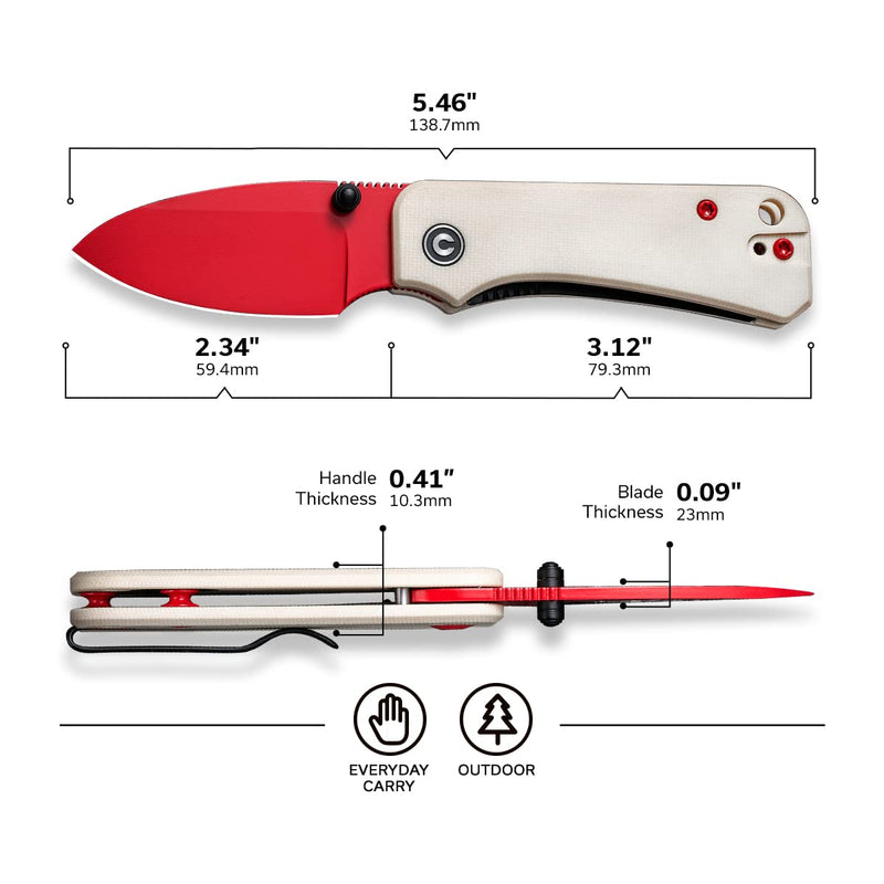 CIVIVI Baby Banter Pocket Knife for EDC, Ben Petersen Folding Knife with 2.34 in Nitro V Steel Blade G10 Handle, Titanium Thumb Stud Opener C19068S-7(Red) Red G10