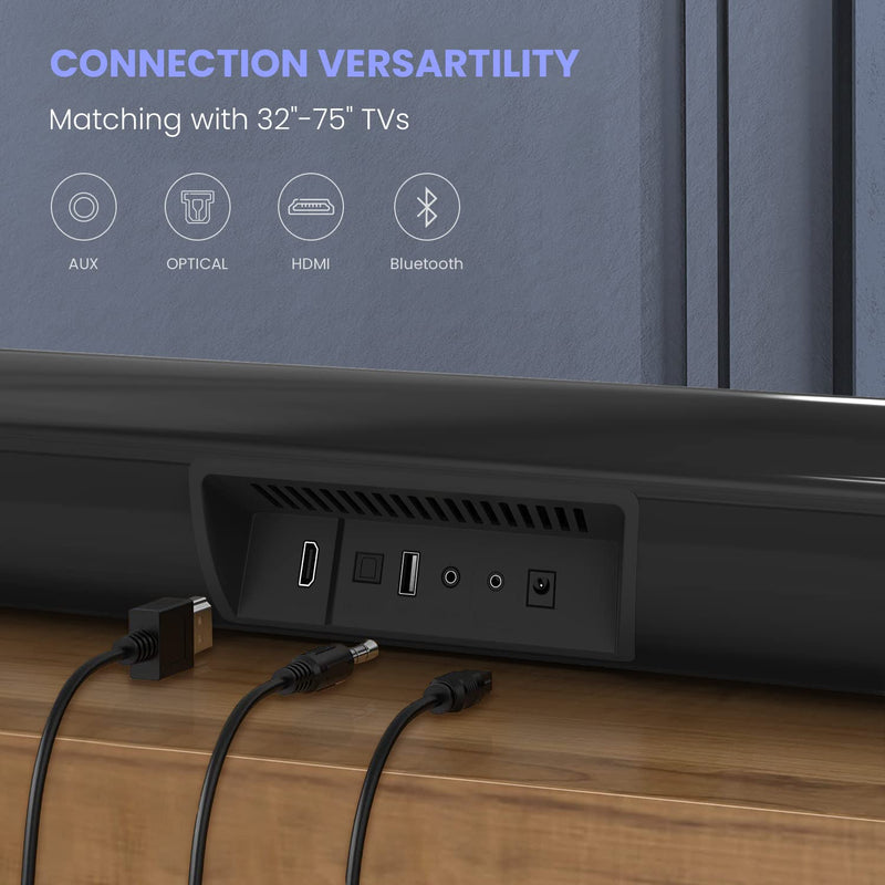 Sound bar, BESTISAN Soundbar Wired and Wireless Bluetooth 5.0 HDMI-ARC Speaker for TV (28 Inches, HDMI-ARC Connection, Optical Cable Included, DSP, Bass Adjustable, Wall Mountable) 28Inch
