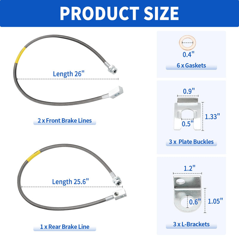 89715 Stainless Brake Lines, Front & Rear Extended Brake Lines (89702 & 89703) for 4"-6" Lift, Compatible with 1987-2006 4WD Jeep Wrangler TJ YJ XJ, 1984-2001 2WD/4WD Jeep Cherokee XJ 89715 Front&Rear Brake Line