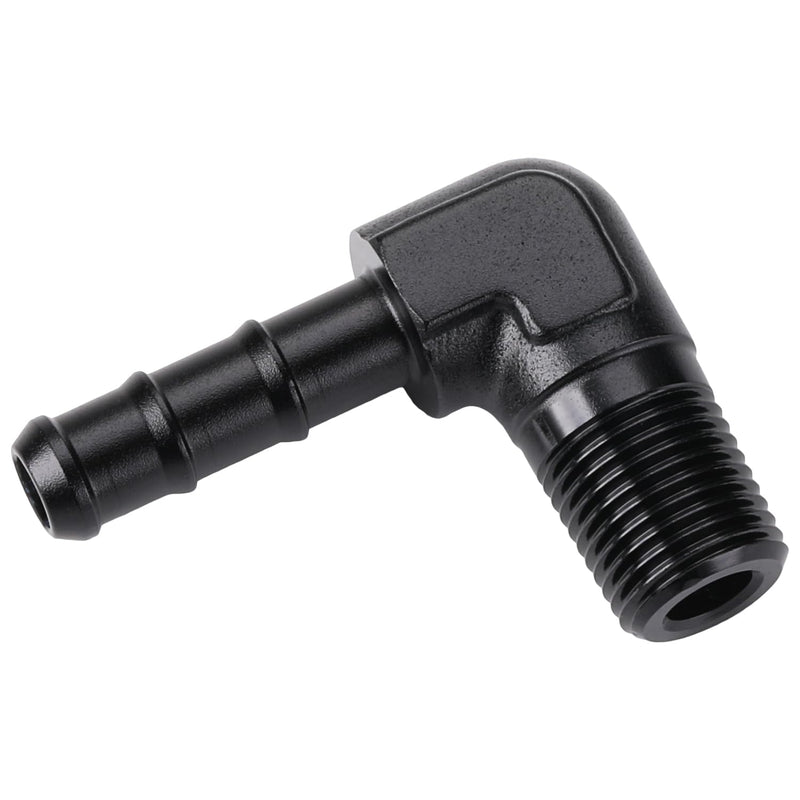 1/8 NPT Male to 1/4 Hose Barb Fitting Adapter 90 Degree Aluminum Black 1/8 NPT to 1/4 Barb Black - 90 Degree