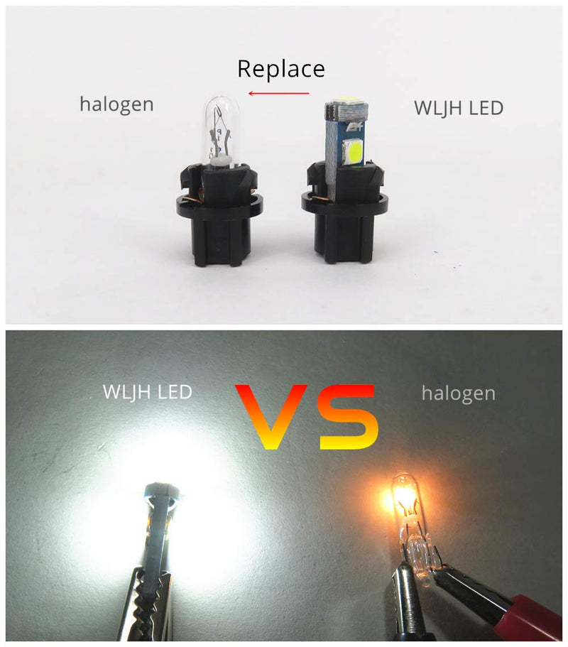 WLJH 10 Pack White Canbus T5 Led Bulb 2721 37 74 Wedge Lamp PC74 Twist Sockets Dash Dashboard Lights Instrument Panel Cluster Leds Car Replacement