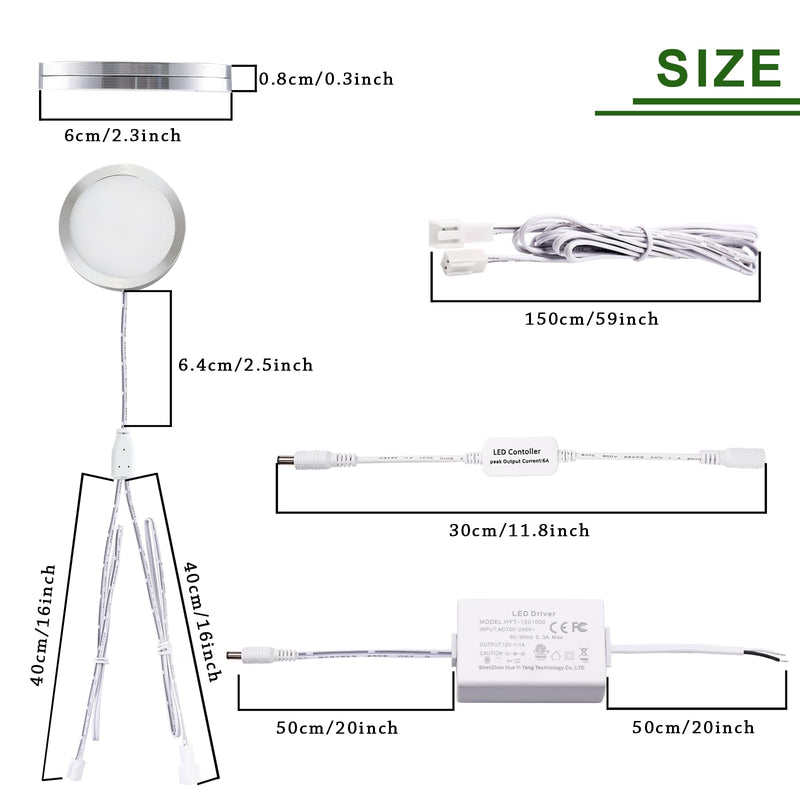 AIBOO Linkable Under Cabinet LED Lighting Direct Wired 12V Slim Aluminum Dimmable Puck Lights with RF Remote Control for Kitchen Cabinets Counter, Closet Lights(6 Kit, Warm White, NO Wall Plug) 2700K Warm White