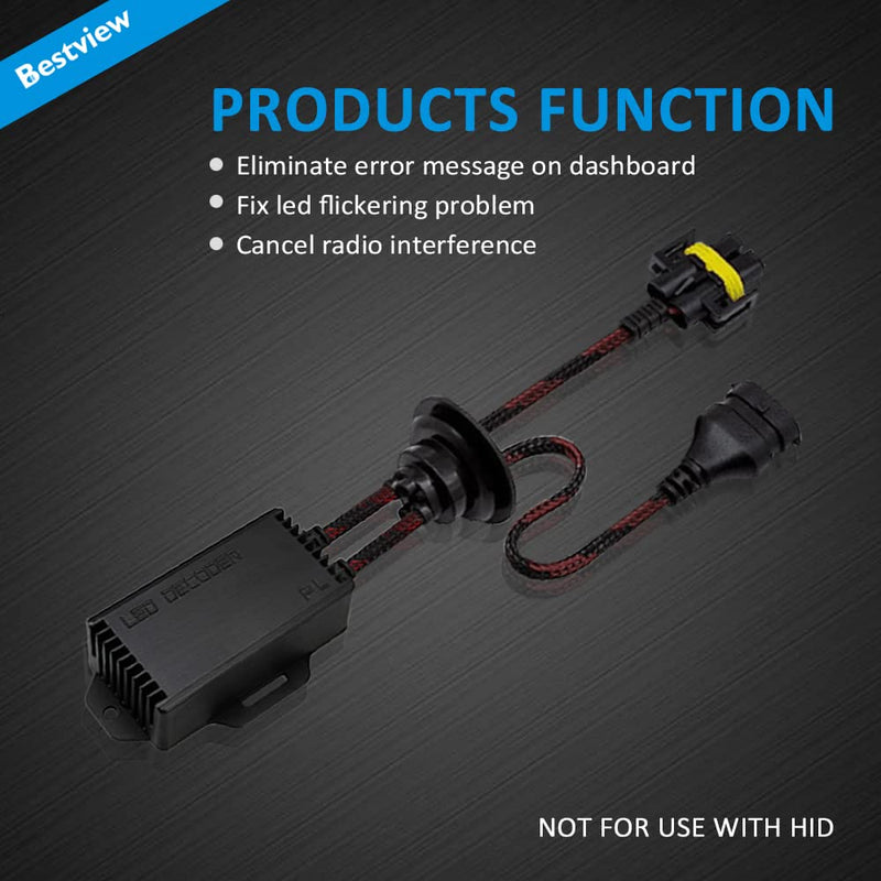 Bestview H8 H9 H11 LED Light Canbus Decoder Anti Flicker Harness, Resistor Decoders Error Free, LED Warning Canceller Resistor Adapter, Pack of 2