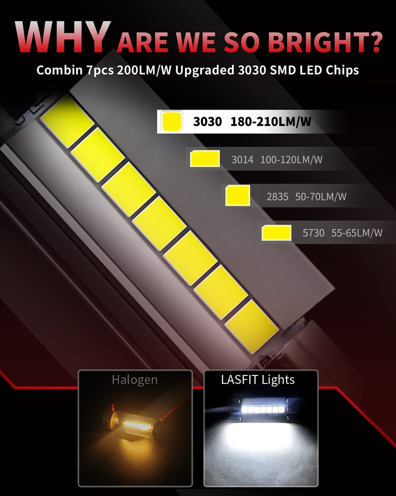 LASFIT Super Bright 42MM LED Festoon 41MM 211-2 578 212-2 LED Use for Dome Map Door Interior Door Trunk Glove Box Lights 6000K White Light Upgraded(2pcs) 2 Bulbs