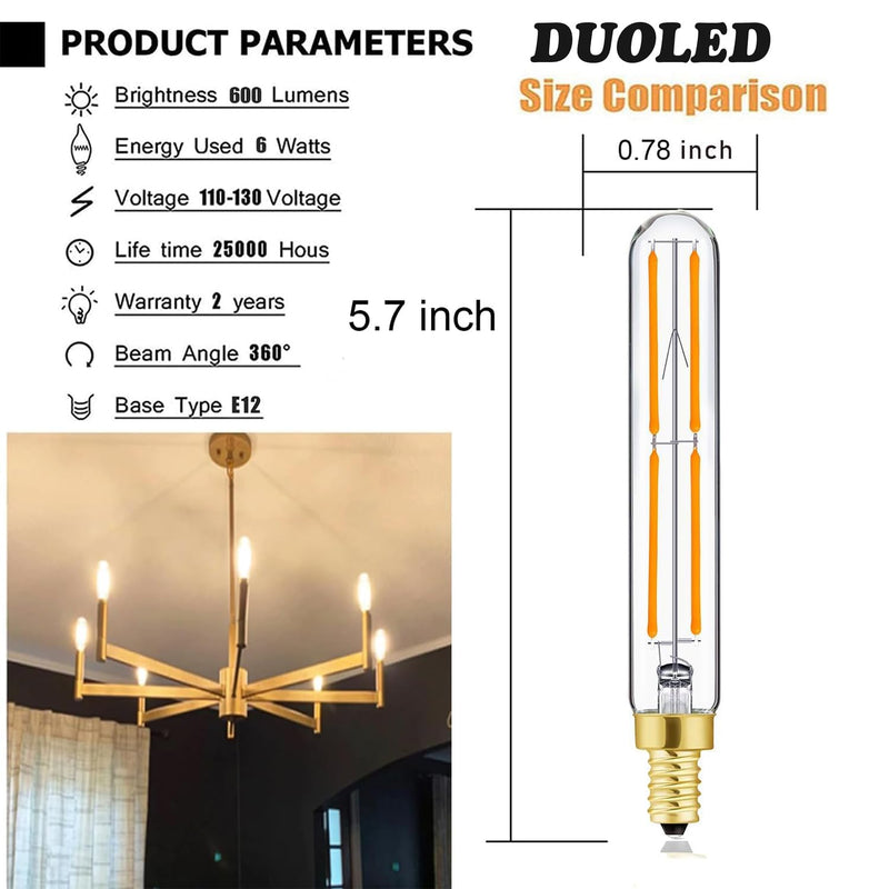 E12 LED Bulb Dimmable 6W Equal Warm White 2700K T6 T6.5 E12 Candelabra Bulb 60 watt for Chandeliers,Ceiling Fan,Pendant,Wall sconces AC120V 600LM e12 Light Bulb 6Pack 6w=60w 2700k Warm White