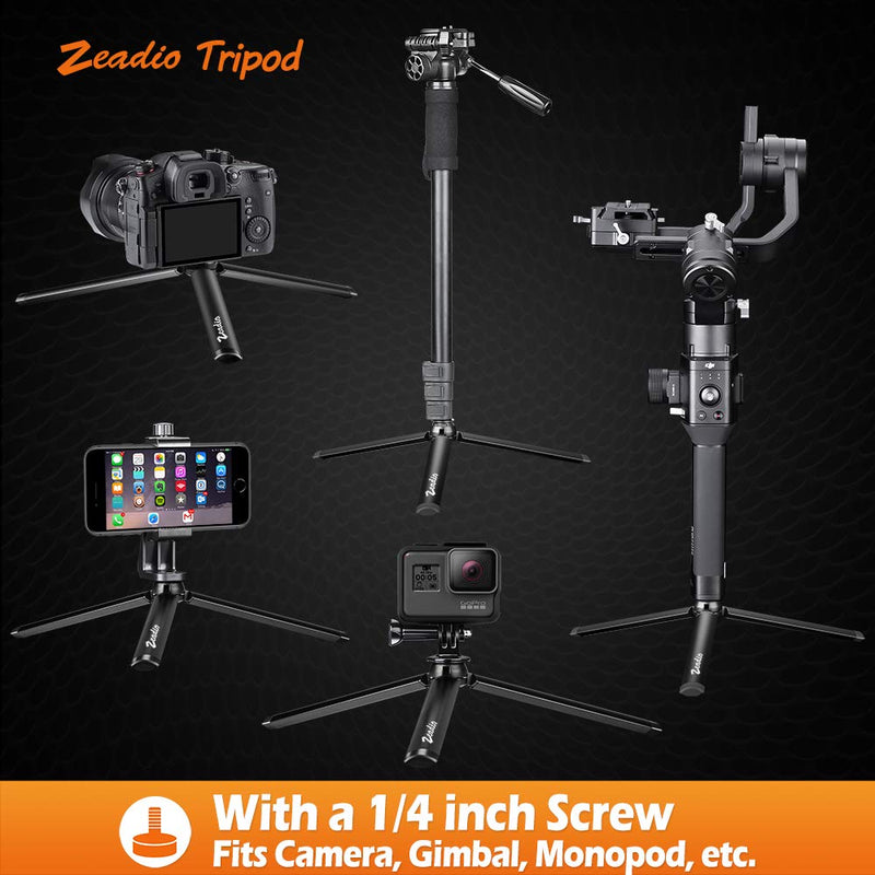 Zeadio Metal Mini Tripod, Desktop Tabletop Stand Tripod with 1/4 Inch Screw for Smooth 4, Crane Plus, Crane 2, Osmo Mobile, Ronin-S, Vimble 2, Gimbal Handle Grip Stabilizer and All Cameras Length 18.8 cm