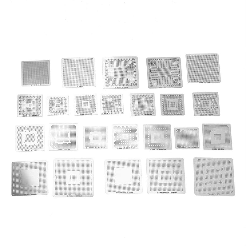 BGA Reballing Stencils, 130pcs BGA Universal Reballing Rework Net Stencils Steel Template Mesh Directly Heat Set Kit