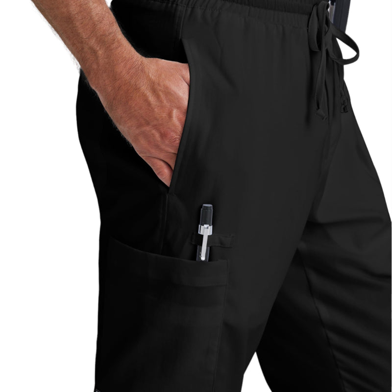 BARCO Grey's Anatomy Scrubs - Evan Scrub Pant for Men, Elastic Waist With Zip Fly, Straight Leg Men's Scrub Pant Large Black