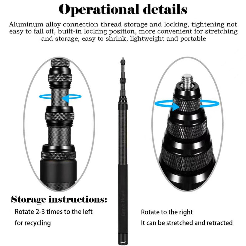118"/3.0m Carbon Fiber Invisible Selfie Stick 9.8ft Extended Super Long Pole for Insta360 X5/X4 Insta 360 X3 ONE X2, ONE R, ONE X, ONE GO 3S 3 2 Gopro Max Action Camera Accessories