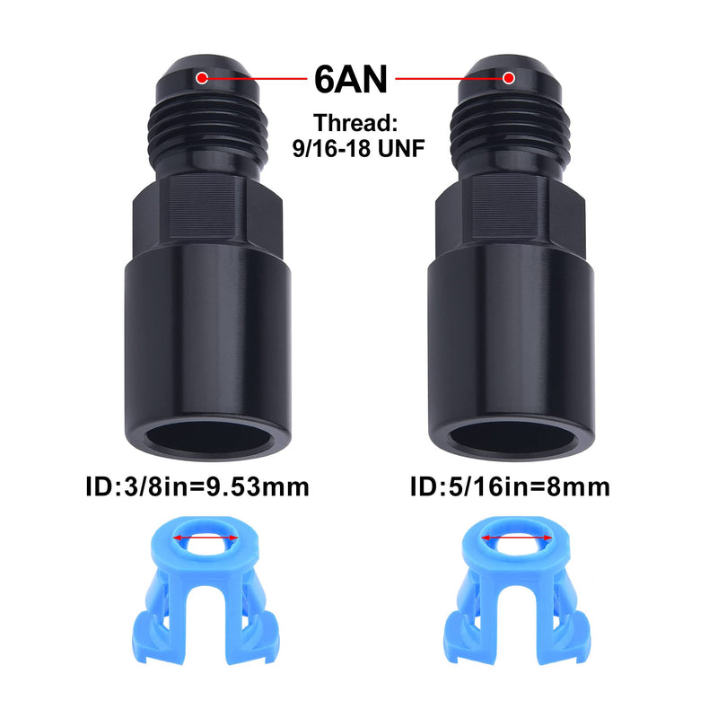 EVIL ENERGY 6AN Male to 3/8" & 5/16" SAE Quick-Disconnect Female Push-On EFI Fuel Rail Fitting 2PCS 6AN to 3/8 & 5/16