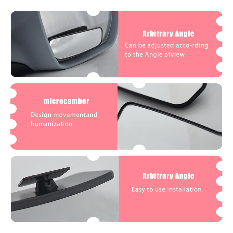 Pack-2 HD Convex Wide Angle Looking Glass, 3.74" x 1.41" Rectangular Curved Blind Spot Mirror, General Motors Parking Aid Tool, Universal for Most Cars (Black)