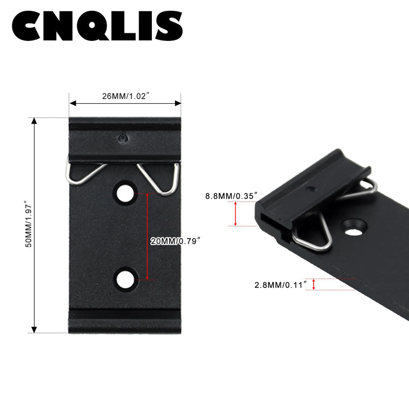 CNQLIS Din Rail Mount Clip, 1.02" Width DIN Rail Mounting Clip Snap in Universal Mounting Bracket, 20Pcs Black Aluminum Alloy Relay Clip for 35mm Din Rail Switches and Injectors 1.02 inch 20
