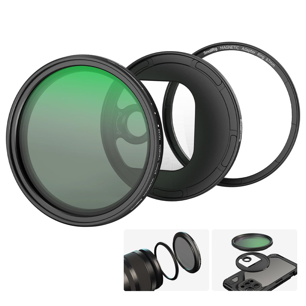 SmallRig 67mm Magnetic Variable ND Filter Kit, ND2-ND32 (1-5 Stops) VND Filter with T Mount Filter Ring with Threaded Filter Ring for Phone/Camera, No X Cross HD Optical Glass VND Filter Kit - 4725 T-Mount