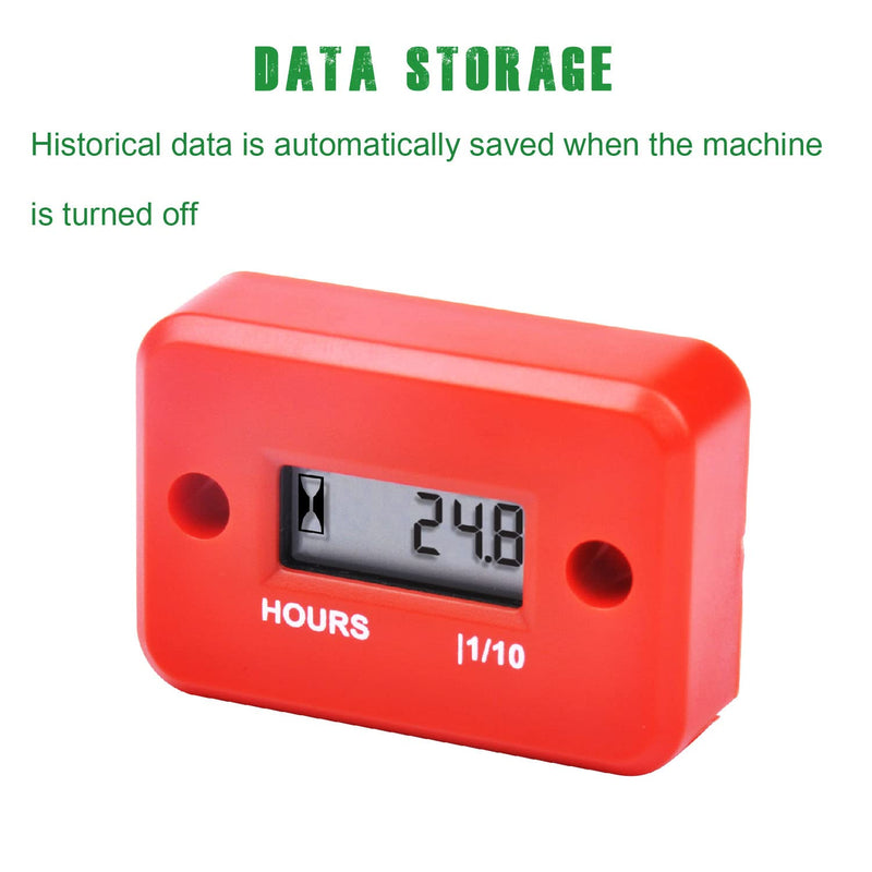 Yooreal Digital Inductive Hour Meter Waterproof IP68,Works on Various of ZTR/Riding Lawn Mower Land Trimmer UTV Brush Cutter Tractor ATV Boat Outboard Motor Dirt Bike Motorcycle. (HM006A Red) HM006A Red
