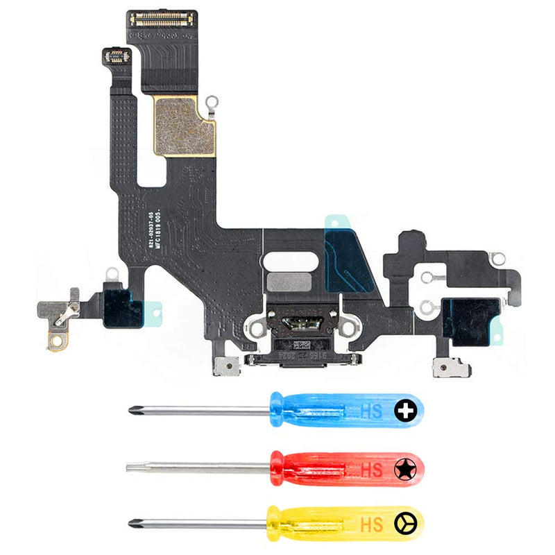 MMOBIEL Dock Connector Compatible with iPhone 11 2019 - Charging Port Flex Cable - Headphone Port/Microphone/Antenna Replacement - Incl. Screwdrivers - Black