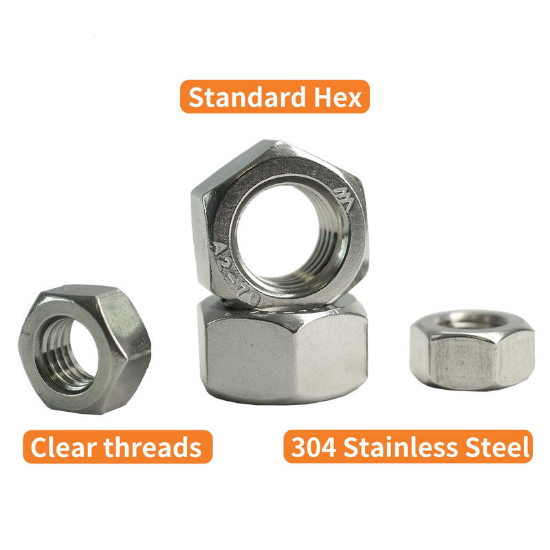 7/8"-9 Hex Nuts (10pcs), 304 Stainless Steel (18-8), Hardware, UNC, Coarse Thread, SAE, ASME B18.2.2 7/8"-9