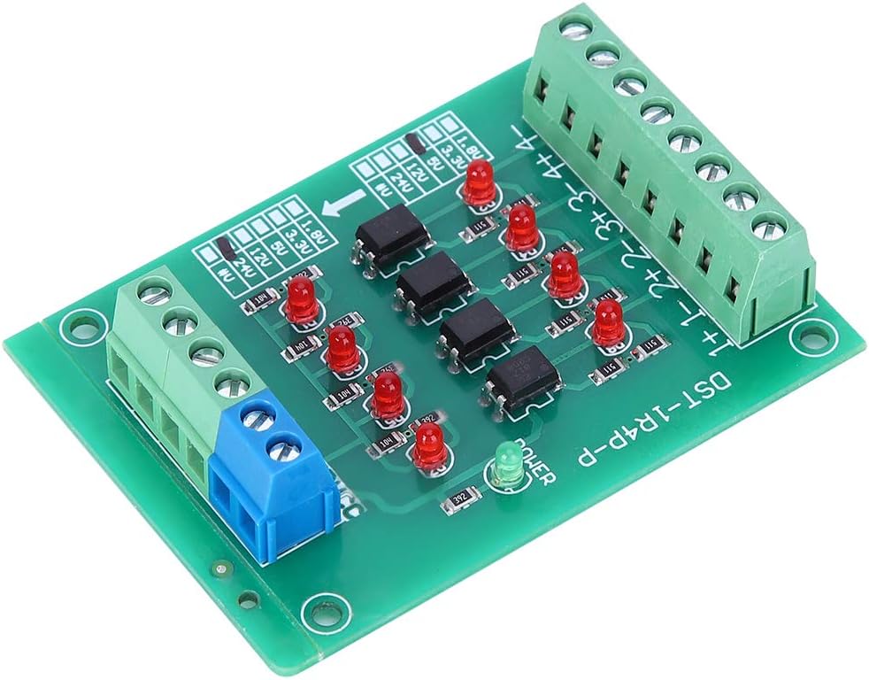 Optocoupler isolation module, 4-channel DST-1R4P-N 24V to 3.3V optocoupler isolator PLC signal level voltage converter module, PLC signal converter board