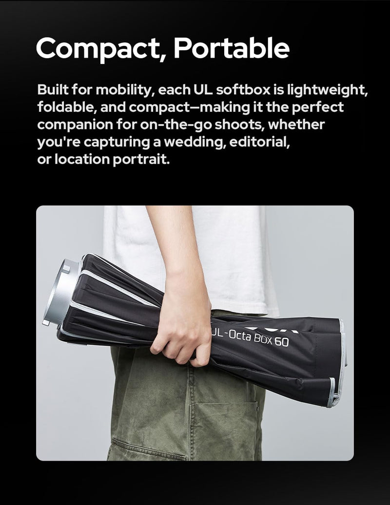 Godox Softbox Godox Quick Release Umbrella Octagonal Softbox,Bowens Mount with Removable Front and Inner Diffusers/Grip/Diffuser Plate for Photography, Live Streaming (UL-Box Octa-60) G-UL-BOXOcta-60