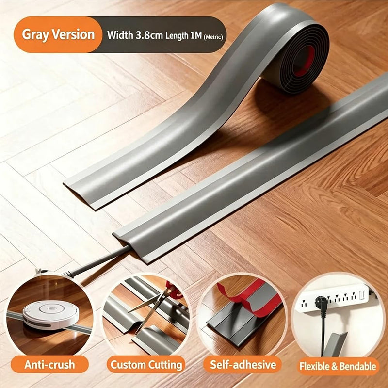 PVC Cord Cover Cable Protector, Cuttable Self-Adhesive Decorative, 1.5x393.7in Gray 1 Pack, for Floor Ceiling Corner Wall
