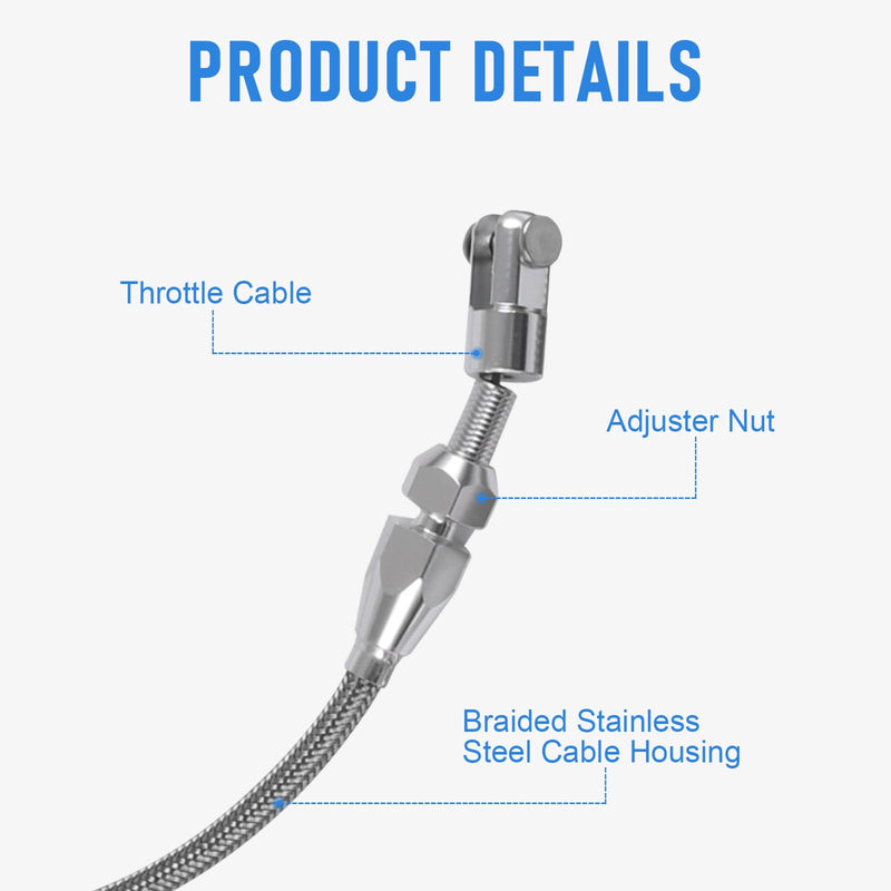 24'' Throttle Cable Stainless Steel Braided Covering Locking Kit With Aluminum Fitting & Ferrule, 24 INCH Adjustable Automotive Replacement Accelerator Cables (MY017-24IN)