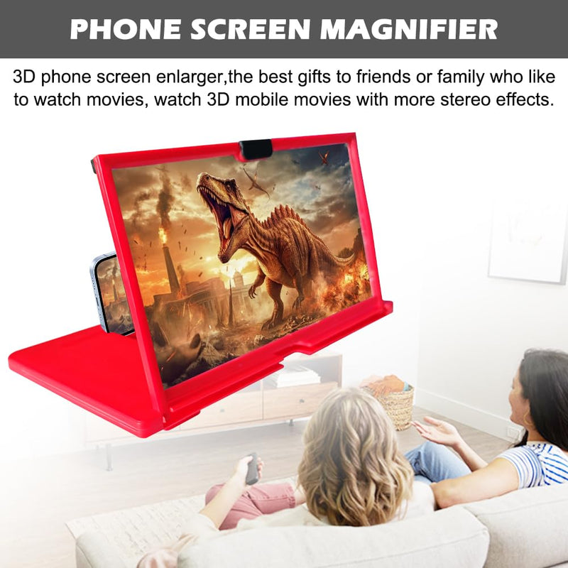 12" 3D HD Phone Screen Magnifier with Foldable Stand, Drawer Design, Blue Light Filter, Anti-Slip, Movie Video Gaming Amplifier, Universal Compatibility for All Phones (Red) Red