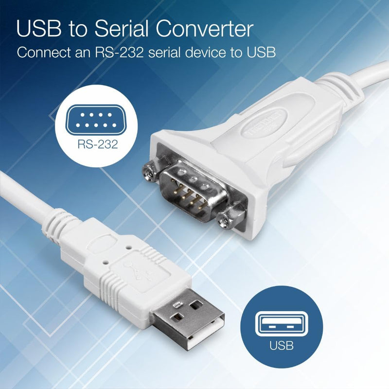 TRENDnet USB to Serial 9-Pin Converter Cable, Connect a RS-232 Serial Device to a USB 2.0 Port, Supports Windows & Mac, USB 1.1, USB 2.0, USB 3.0, 21 Inch Cable Length, Plug & Play, White, TU-S9 USB to Serial | 2ft
