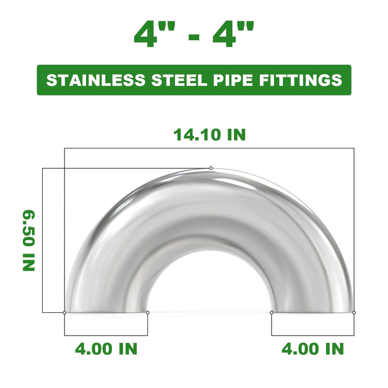 TAISHER 1PCS 304 Stainless Steel 4" OD 180 Degree Mandrel Bend Elbow - Thickness 16GA/.065”Wall, for Stair Handrail. 180 Degree 1Pcs