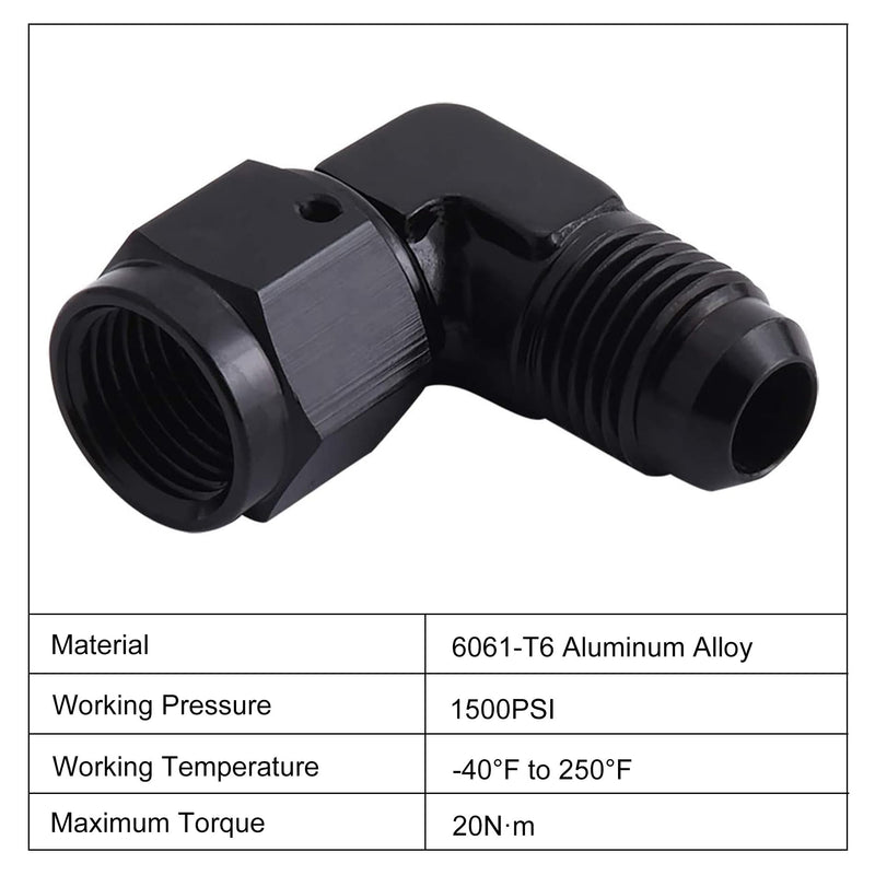EVIL ENERGY 6AN Female to 6AN Male Flare 90 Degree Swivel Fitting Adapter Aluminum Black 2PCS