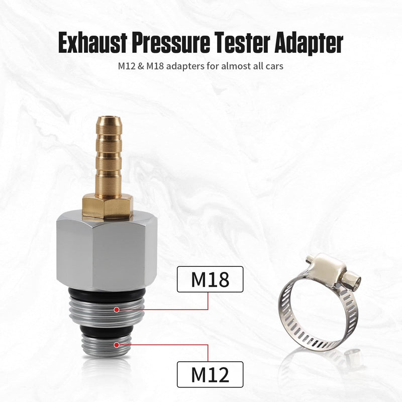 Exhaust Back Pressure Tester,Exhaust Back Pressure Gauge Kit with 6 Ft Hose and M12/M18 Adapters – Diagnose Catalytic Converter Issues Efficiently