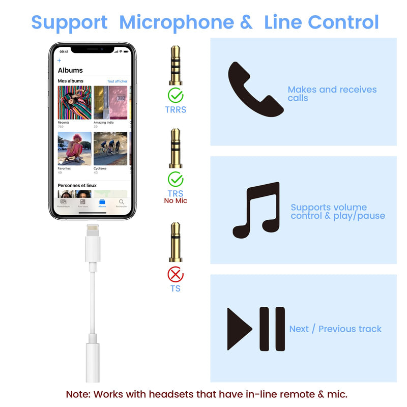 Apple MFi Certified Lightning to 3.5mm Headphone Jack Adapter 2 Pack with Microphone – Hi-Fi Audio Dongle Aux Converter Cable with DAC Chip Earphones Adapter Compatible with iPhone 14/13/12/11/XR/8/7