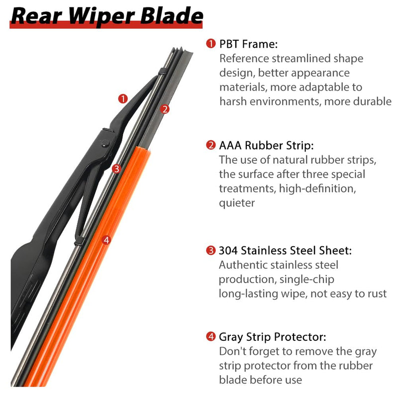 OTUAYAUTO Rear Windshield Wiper Replacement for Chevrolet Chevy Equinox 2010-2017, GMC Terrain 2010-2017, Back Window Wiper Blade Arm Accessories, Wiper Cover Kits Assembly for Rear Window