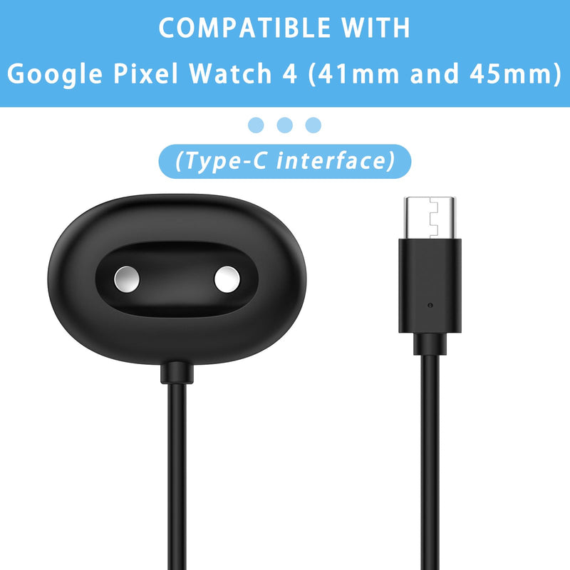 [2-Pack] Charger Dock Compatible with Google Pixel Watch 4, Quick Charging USB-C Charge Cable, Fast-Charging with Side Dock [Only for Pixel Watch 4 41mm and 45mm] (Black, USB-C) Black