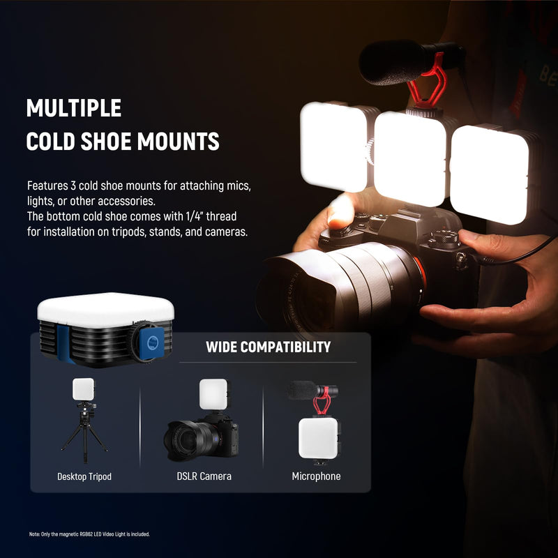 NEEWER RGB62 Magnetic RGB Video Light with APP Control, 2 Pack 360° Full Color LED Camera Light with 3 Cold Shoes CRI97+ 2500K-8500K 17 Scenes 2000mAh Rechargeable Portable Photography Selfie Lighting