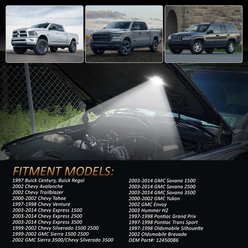 D-Lumina LED Under Hood Light Assembly for Chevy Silverado Express Tahoe GMC Sierra Savana Yukon, Powered by 18-SMD 6000K White Under Hood Lamp Kit, Pack of 1 Chevy/GMC Hood Light