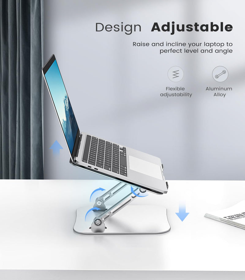 Laptop Stand Adjustable Computer Stand Sturdy Aluminum Laptop Stand for Desk Foldable Laptop Holder Portable Riser for 11–16-inch Laptop Notebook Tablet and More, Silver