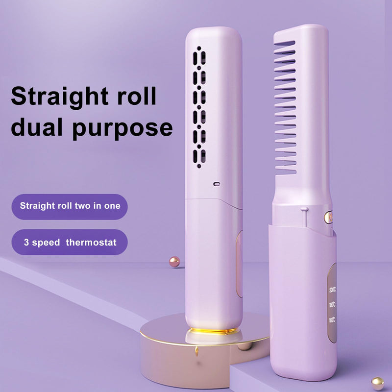  [AUSTRALIA] - Cordless Hair Straightener Brush, Portable Straightening Brush with 3 Adjustable Temperature, Mini Straightening Brush for Travel, Hot Comb Hair Straightener for Women (Violet) Violet
