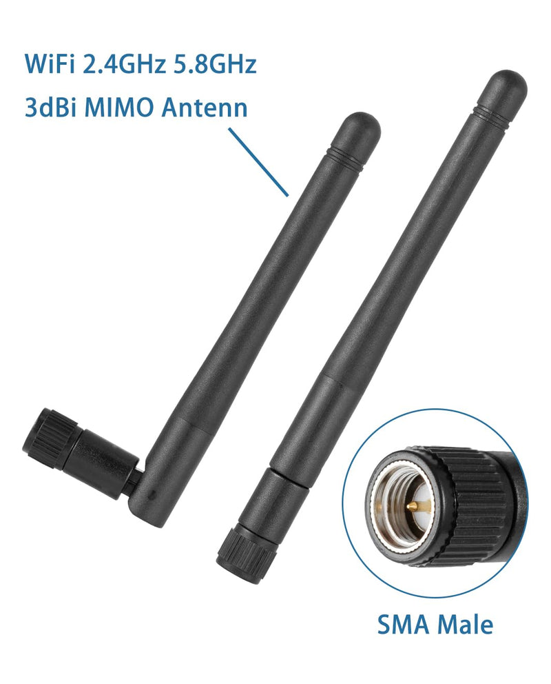 4PCS Dual Band WiFi Antenna 2.4GHz 5GHz 5.8GHz 3dBi MIMO SMA Male for WiFi Router Wireless LAN Card PCIe Card Router Video Surveillance Monitor 4pcs