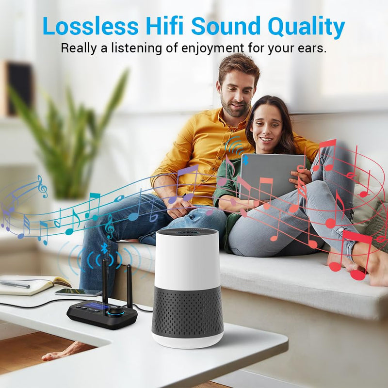 3-in-1 Low Latency Bluetooth 5.3 Transmitter for TV Audio Receiver Adapter for Stereo Long Range W.Screen Volume Control Aux/RCA/Optical Input/Output Surpport Up to 2 BT Headphones BLACK