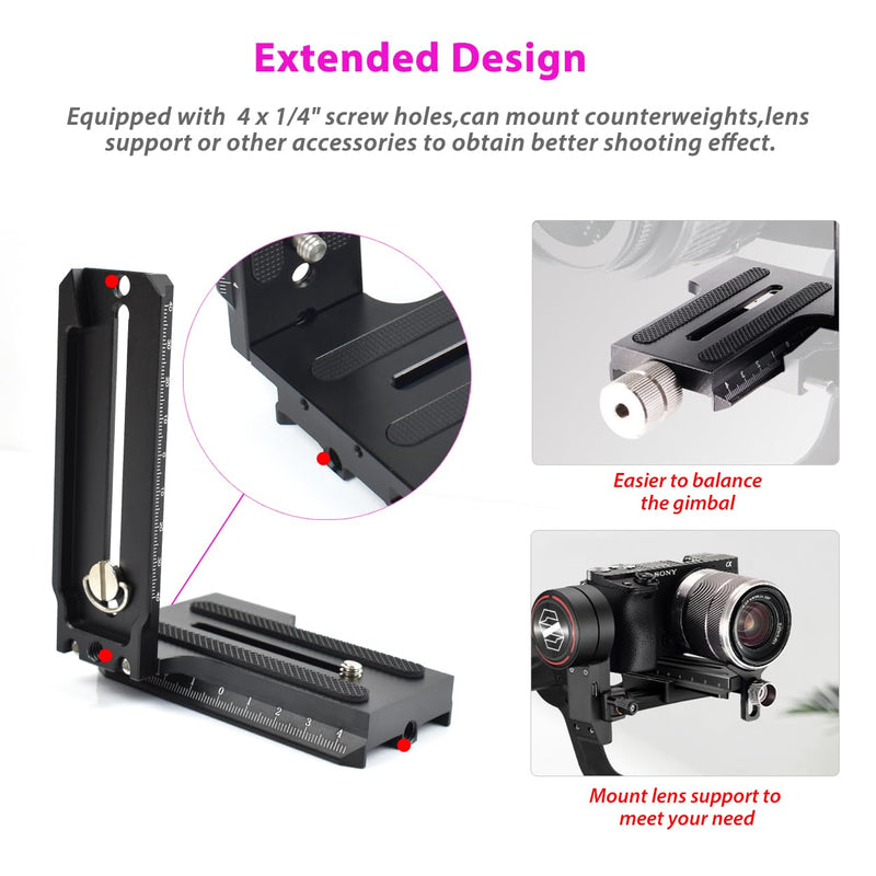 L Bracket Vertical Mount Quick Release Plate for Zhiyun Weebill S Crane 2 3 Gimbal Stabilizer, DSLR Camera, Tripod, Monopod