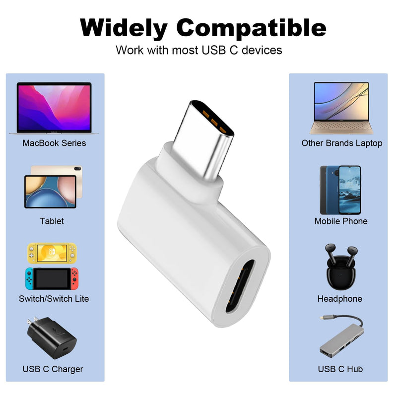AreMe 2 Pack USB C Male to Female Adapter, 90 Degree Right Angle 140W Type C Extender Adapter for Thunderbolt 4/3, MacBook Pro/Air, Laptop, Phones and More Type C Devices (White)