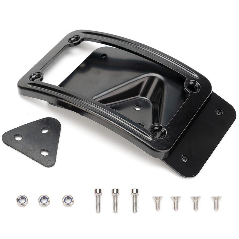 3148 Curved Laydown License Plate Mount with Frame Compatible with Harley Davidson 3 Hole Mount (Black) Black