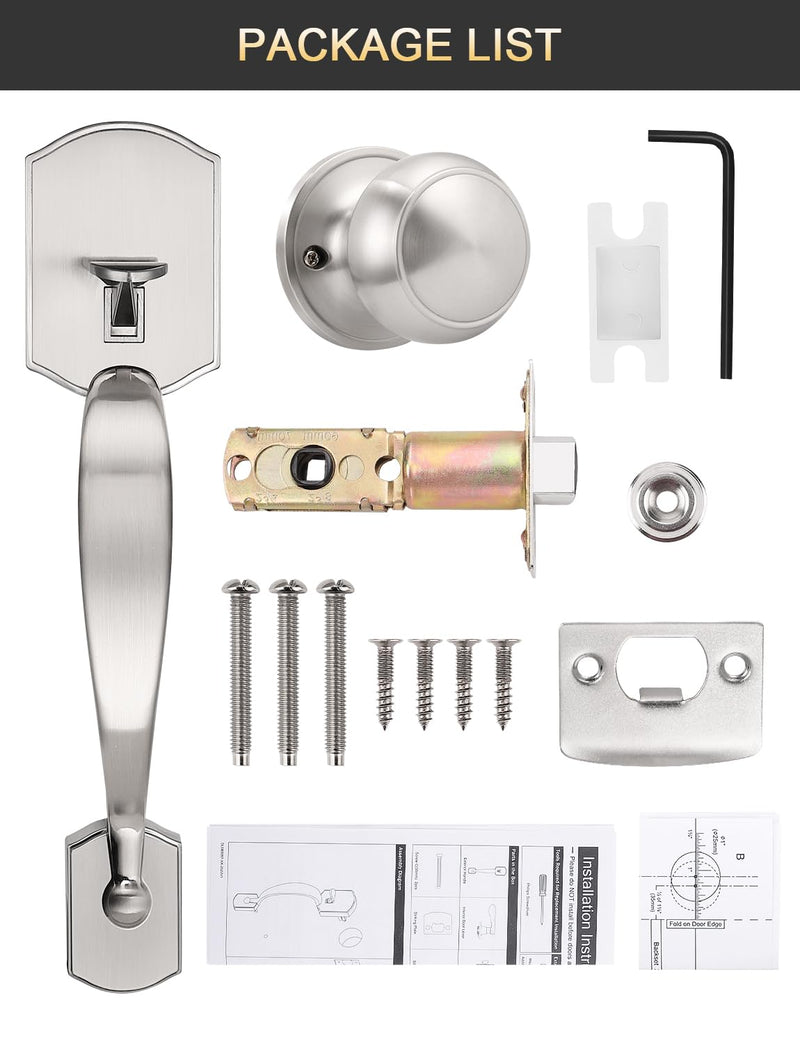 Tinewa Camelot Trim Lower Half Handleset, Upgated Entry Door Handle with Round Door Knob for Electronic Keypad, Brushed Nickel Finish Door Handle Lock Set 1 Pack Satin Nickel